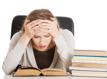 frustrated woman studying